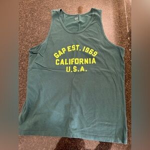 GAP Dark Green Tee with Bold Yellow Text